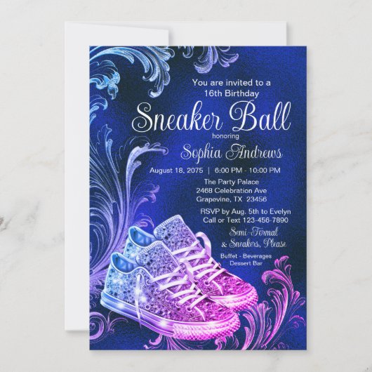 Invitation Bal Basket bleu violet fête d'anniversaire (Devant)