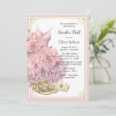 Invitation Bal Basket d'or rose fête d'anniversaire (Debout devant)