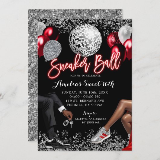 Invitation Bal Basket Red and Silver Disco (Devant / Derrière)