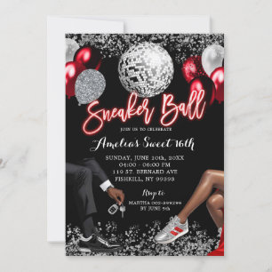 Invitation Bal Basket Red and Silver Disco