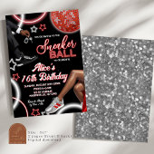 Invitation Bal Basket rouge argent et boule disco Anniversair