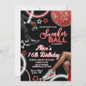 Invitation Bal Basket rouge argent et boule disco Anniversair (Devant)