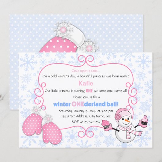 Invitation Bal d'anniversaire Winter Onederland (Devant / Derrière)