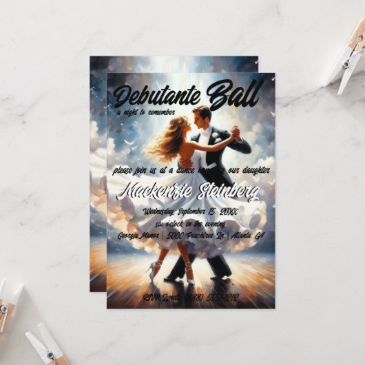 Invitation Bal de Débutante Cotillon Danse de Salon (Devant/Arrière en situation)