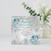 Invitation Bal de masque de Noël Flocon de neige argent bleu  (Debout devant)