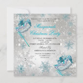 Invitation Bal de masque de Noël Flocon de neige argent bleu  (Devant)