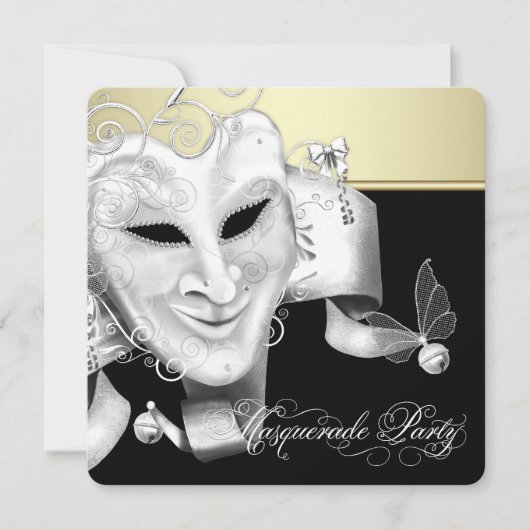 Invitation Bal de masque en or noir (Devant)