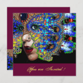 Invitation BAL DE MASQUE ÉPHÉMÈRE pour les 16 ans, masque ble (Devant / Derrière)