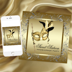 Invitation Bal de masque noir et or