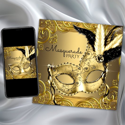 Invitation Bal de masque noir et or
