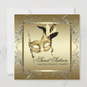 Invitation Bal de masque noir et or (Devant)