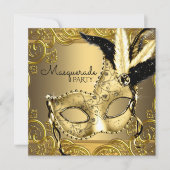 Invitation Bal de masque noir et or (Devant)