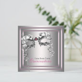 Invitation Bal de masque rose argent noir (Debout devant)