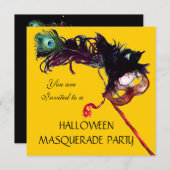 Invitation BAL DE MASQUERADE D'HALLOWEEN, Noir Jaune (Devant / Derrière)