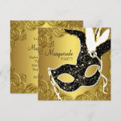 Invitation Bal de masques au masque d'or noir (Devant / Derrière)
