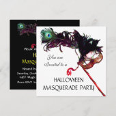 Invitation BAL DE MASQUES D'HALLOWEEN,Noir (Devant / Derrière)