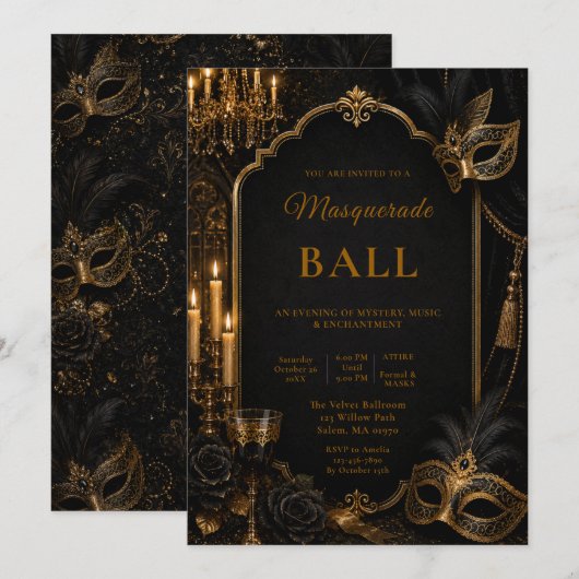 Invitation Bal de masques élégant (Devant / Derrière)