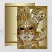 Invitation Bal de masques en or noir (Devant / Derrière)