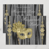 Invitation Bal de masques en or noir (Devant / Derrière)