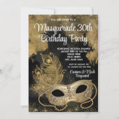 Invitation Bal de masques en or noir (Devant)