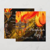 Invitation Bal de masques Fête Masques Or Orange Jaune (Devant / Derrière)
