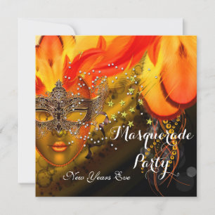 Invitation Bal de masques Fête Masques Or Orange Jaune