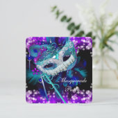 Invitation Bal de masques Teal Blue Masque Violet 2 (Debout devant)
