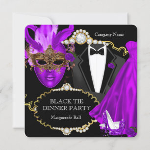 Invitation Bal de masques tenue de soirée violette et noire