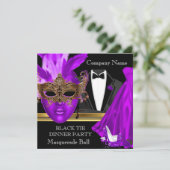 Invitation Bal de masques tenue violette noire (Debout devant)