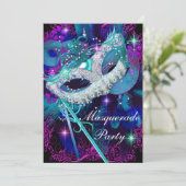 Invitation Bal de masques violet et sarcelle (Debout devant)
