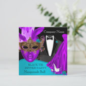 Invitation Bal de masques violet sarcelle tenue de soirée (Debout devant)