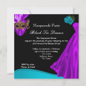 Invitation Bal de masques violet sarcelle tenue de soirée (Dos)