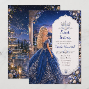 Invitation Bal de princesse Sweet 16 bleu de minuit