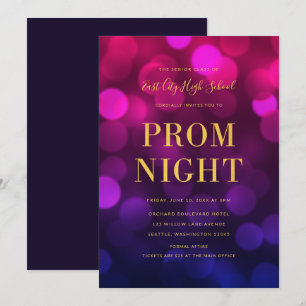 Invitation Bal de promo de lycée aux lumières dorées avec flo