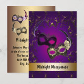 Invitation Bal de promo Mascarade Or Violet (Devant / Derrière)