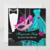 Invitation Bal de promo masqué Danse de lycée Bleu Rose (Dos)
