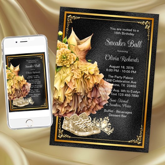 Invitation Bal de sneakers Or Noir