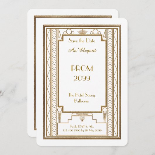 Invitation Bal d'étudiants Supérieur-Junior, blanc, or (Devant / Derrière)