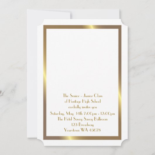 Invitation Bal d'étudiants Supérieur-Junior, blanc, or (Dos)