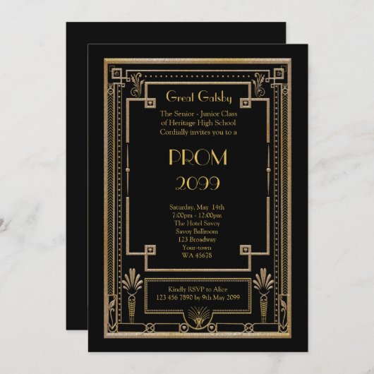 Invitation Bal d'étudiants Supérieur-Junior, grand Gatsby, (Devant / Derrière)