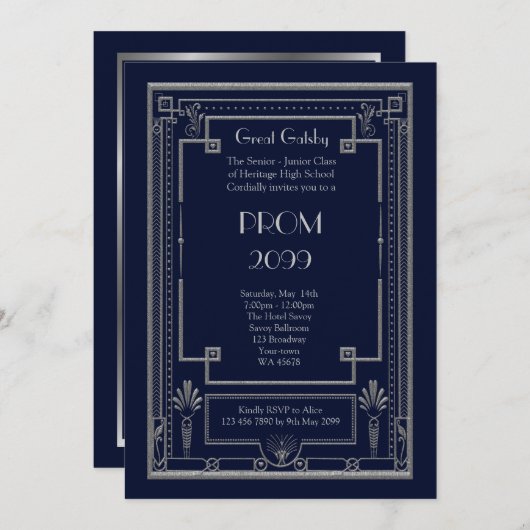 Invitation Bal d'étudiants Supérieur-Junior, grand Gatsby, (Devant / Derrière)