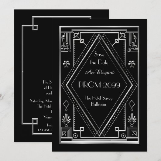 Invitation Bal d'étudiants Supérieur-Junior, noir, argenté, (Devant / Derrière)