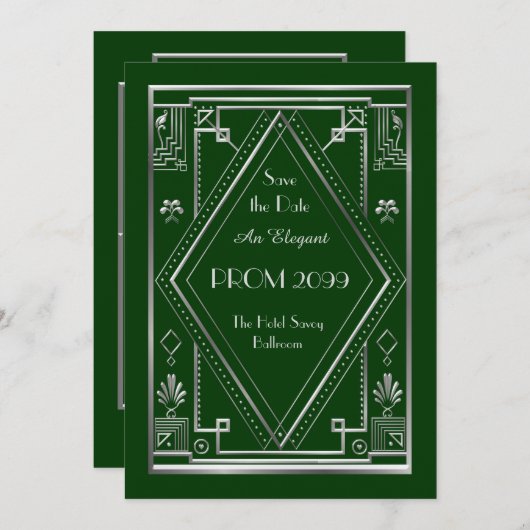 Invitation Bal d'étudiants Supérieur-Junior, vert, argenté, (Devant / Derrière)