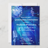Invitation Bal Disco Bleu et Microphone Rétro Quinceañera (Dos)