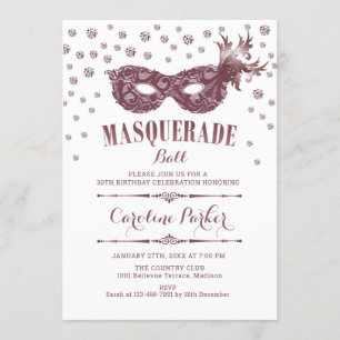 Invitation Bal Mascarade Blanc Mauve Rose