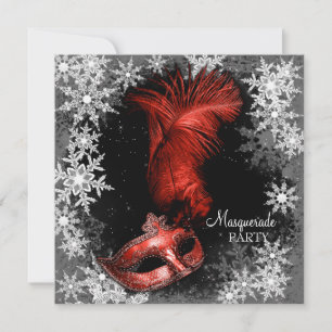 Invitation Bal masqué au flocon de neige rouge