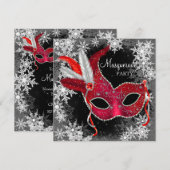 Invitation Bal masqué au flocon de neige rouge (Devant / Derrière)