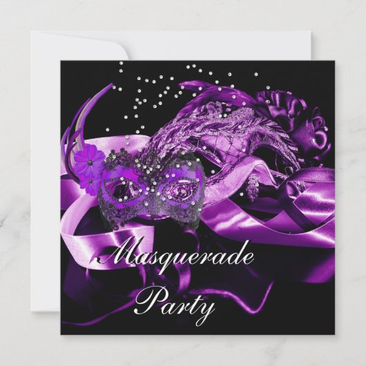 Invitation Bal masqué aux masques violets noirs (Devant)