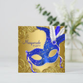 Invitation Bal masqué bleu royal et or (Debout devant)
