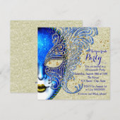 Invitation Bal masqué bleu royal et or (Devant / Derrière)